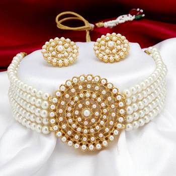 Sukkhi Lavish Gold Plated White Pearl Choker Necklace Set for Women 3