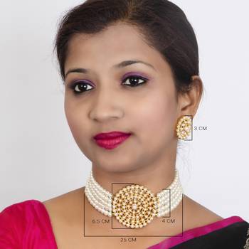 Sukkhi Lavish Gold Plated White Pearl Choker Necklace Set for Women 4