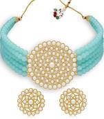 Sukkhi Dazzling Gold Plated Blue Pearl Choker Necklace Set for Women