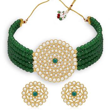 Sukkhi Incredible Gold Plated Green Pearl Choker Necklace Set for Women 1