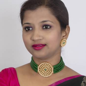 Sukkhi Incredible Gold Plated Green Pearl Choker Necklace Set for Women 2