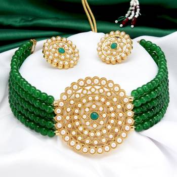 Sukkhi Incredible Gold Plated Green Pearl Choker Necklace Set for Women 3