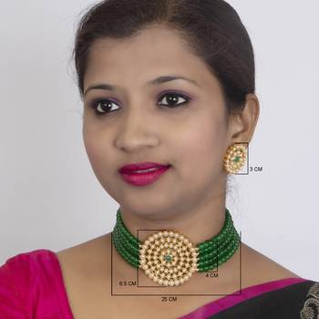 Sukkhi Incredible Gold Plated Green Pearl Choker Necklace Set for Women 4