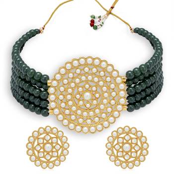 Sukkhi Amazing Gold Plated Dark Green Pearl Choker Necklace Set for Women 1