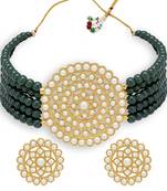 Sukkhi Amazing Gold Plated Dark Green Pearl Choker Necklace Set for Women