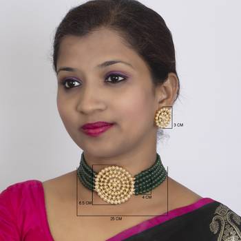 Sukkhi Amazing Gold Plated Dark Green Pearl Choker Necklace Set for Women 4