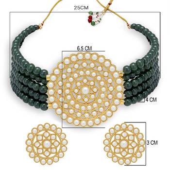 Sukkhi Amazing Gold Plated Dark Green Pearl Choker Necklace Set for Women 5