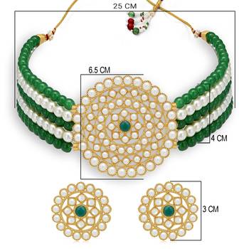 Sukkhi Classy Gold Plated Green & White Pearl Choker Necklace Set for Women 5
