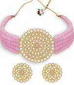 Sukkhi Gorgeous Gold Plated Pink Pearl Choker Necklace Set for Women