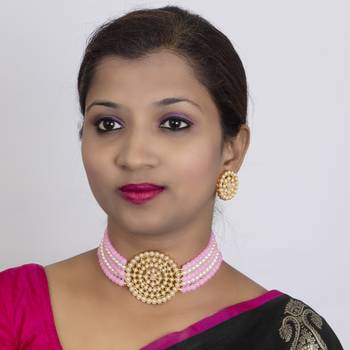 Sukkhi Glimmery Gold Plated Pink & White Pearl Choker Necklace Set for Women 2