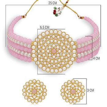 Sukkhi Glimmery Gold Plated Pink & White Pearl Choker Necklace Set for Women 5