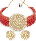 Sukkhi Exclusive Gold Plated Light Red Pearl Choker Necklace Set for Women
