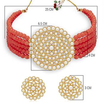 Sukkhi Exclusive Gold Plated Light Red Pearl Choker Necklace Set for Women 5