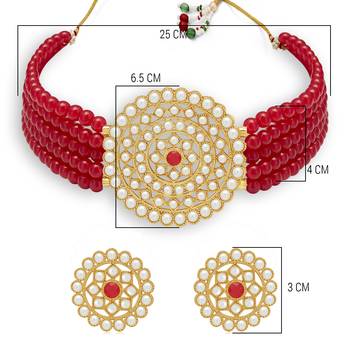 Sukkhi Eye-Catching Gold Plated Red Pearl Choker Necklace Set for Women 5
