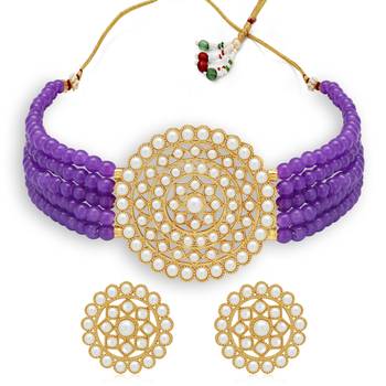 Sukkhi Classic Gold Plated Purple Pearl Choker Necklace Set for Women 1