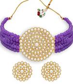 Sukkhi Classic Gold Plated Purple Pearl Choker Necklace Set for Women
