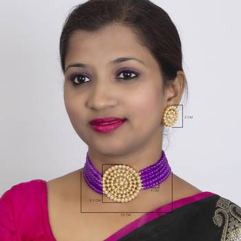 Sukkhi Classic Gold Plated Purple Pearl Choker Necklace Set for Women 4