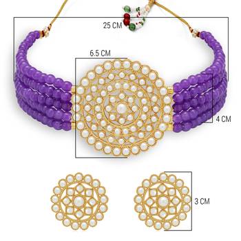 Sukkhi Classic Gold Plated Purple Pearl Choker Necklace Set for Women 5