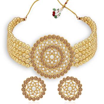 Sukkhi Attractive Gold Plated Golden LCT Pearl Choker Necklace Set for Women 1