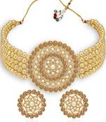 Sukkhi Attractive Gold Plated Golden LCT Pearl Choker Necklace Set for Women