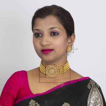 Sukkhi Attractive Gold Plated Golden LCT Pearl Choker Necklace Set for Women 4