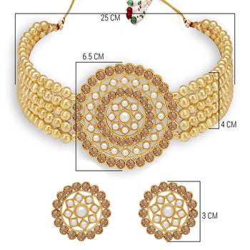 Sukkhi Attractive Gold Plated Golden LCT Pearl Choker Necklace Set for Women 5
