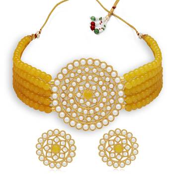 Sukkhi Marvellous Gold Plated Yellow Pearl Choker Necklace Set for Women 1