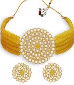 Sukkhi Marvellous Gold Plated Yellow Pearl Choker Necklace Set for Women