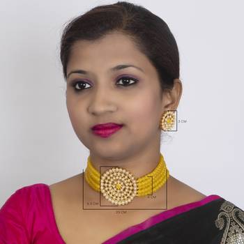 Sukkhi Marvellous Gold Plated Yellow Pearl Choker Necklace Set for Women 4
