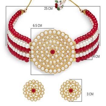 Sukkhi Cluster Gold Plated Red & White Pearl Choker Necklace Set for Women 5