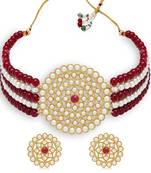 Sukkhi Stunning Gold Plated Maroon & White Pearl Choker Necklace Set for Women
