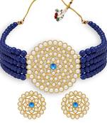 Sukkhi Lovely Gold Plated Dark Blue Pearl Choker Necklace Set for Women