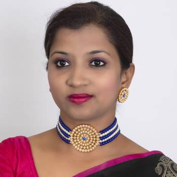 Sukkhi Lovely Gold Plated Dark Blue Pearl Choker Necklace Set for Women 2