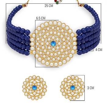 Sukkhi Lovely Gold Plated Dark Blue Pearl Choker Necklace Set for Women 5