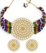 Sukkhi Pretty Gold Plated Multi-Color Pearl Choker Necklace Set for Women