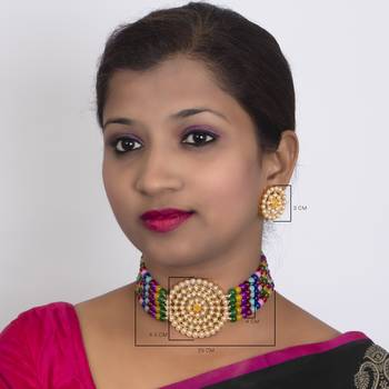 Sukkhi Pretty Gold Plated Multi-Color Pearl Choker Necklace Set for Women 4