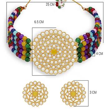 Sukkhi Pretty Gold Plated Multi-Color Pearl Choker Necklace Set for Women 5