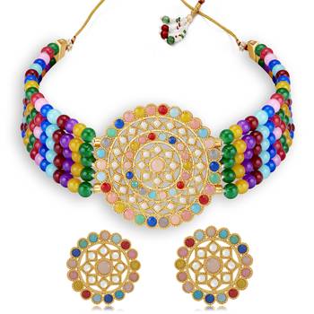 Sukkhi Designer Gold Plated Multi-Color Pearl Choker Necklace Set for Women 1