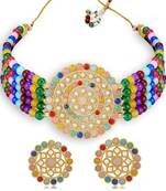 Sukkhi Designer Gold Plated Multi-Color Pearl Choker Necklace Set for Women