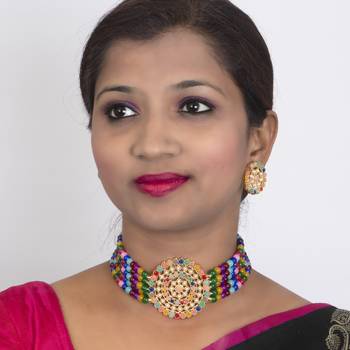 Sukkhi Designer Gold Plated Multi-Color Pearl Choker Necklace Set for Women 2