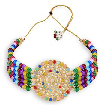 Sukkhi Designer Gold Plated Multi-Color Pearl Choker Necklace Set for Women 5