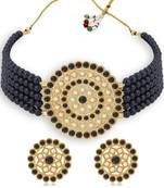Sukkhi Elegant Gold Plated Green & White Pearl Choker Necklace Set for Women