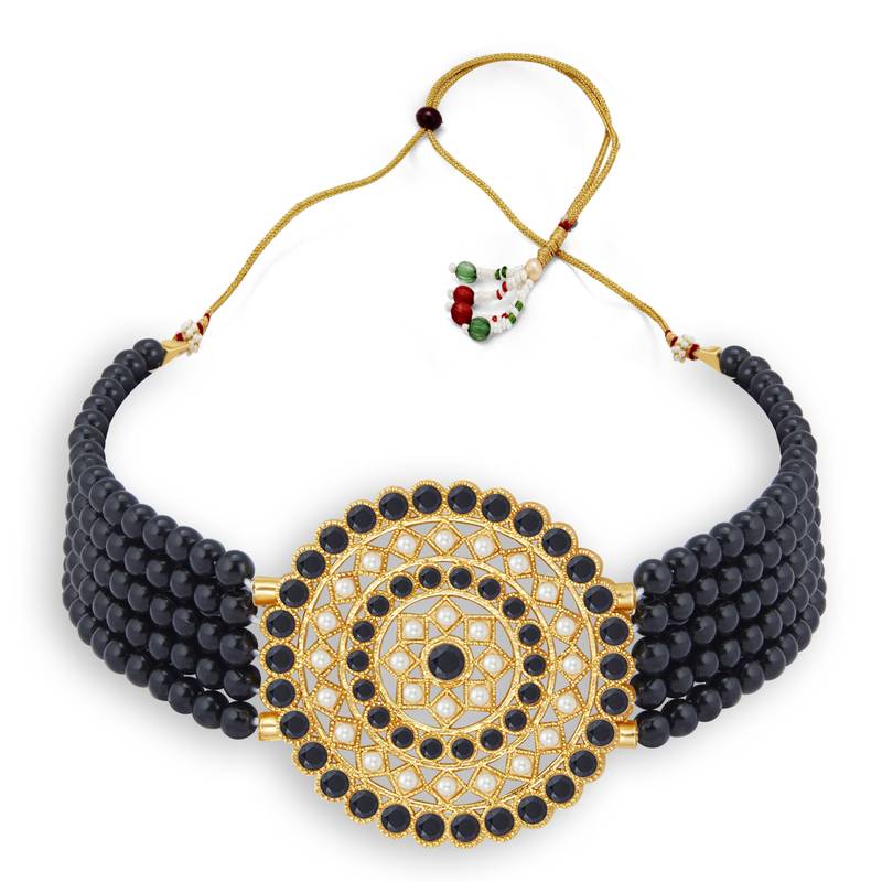 Sukkhi Elegant Gold Plated Green & White Pearl Choker Necklace Set for Women