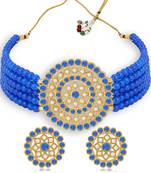 Sukkhi Lavish Gold Plated Blue & White Pearl Choker Necklace Set for Women