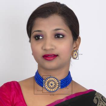 Sukkhi Lavish Gold Plated Blue & White Pearl Choker Necklace Set for Women 4