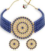 Sukkhi Marvellous Gold Plated Dark Blue & White Pearl Choker Necklace Set for Women