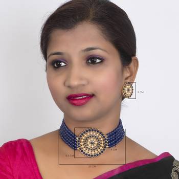 Sukkhi Marvellous Gold Plated Dark Blue & White Pearl Choker Necklace Set for Women 4
