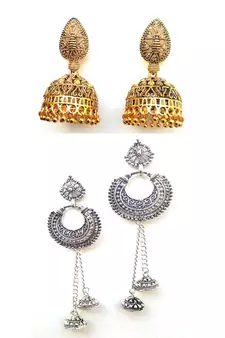 2 pair of Oxidized Gold / silver  plated Alloy metal jhumki Earrings for women & Girls