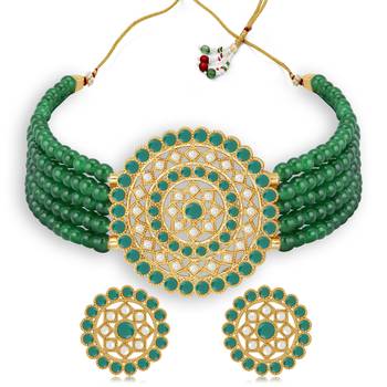 Sukkhi Amazing Gold Plated Green & White Pearl Choker Necklace Set for Women 1