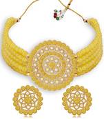 Sukkhi Dazzling Gold Plated Yellow & White Pearl Choker Necklace Set for Women